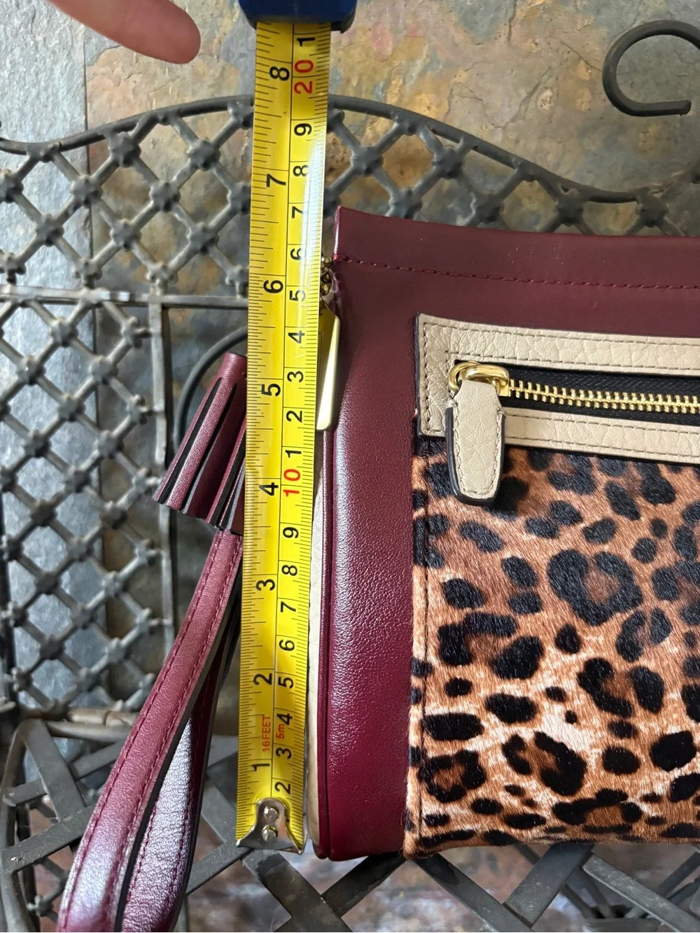 RARE VINTAGE COACH LEGACY Ocelot Calf Hair Clutch/Wristlet LEOPARD AND BURGUNDY